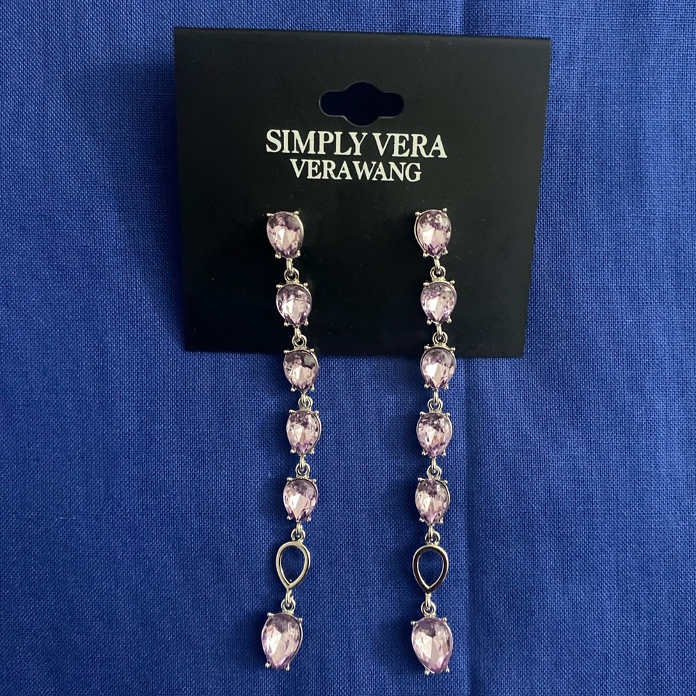 Simply Vera Wang Silver & Lavender Long Dangling Earrings New